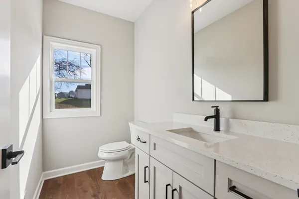 a bathroom with a toilet a sink and mirror