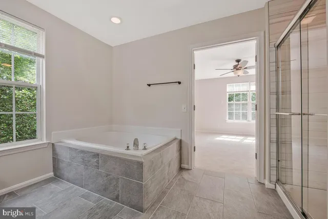 a bathroom with a bathtub