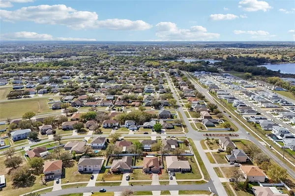 aerial view of a house with a swimming pool