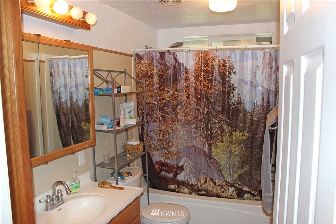 17238 Weaver Lane Southwest Rochester, WA 98579 - Photo 21 of 24 a bathroom with a shower curtain and a sink