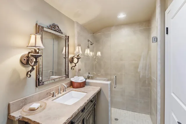 a view of a backyard with sitting area