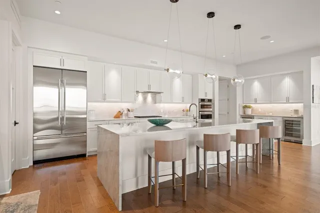 a view of a balcony with furniture