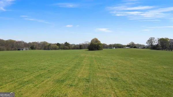 a view of a field with an ocean