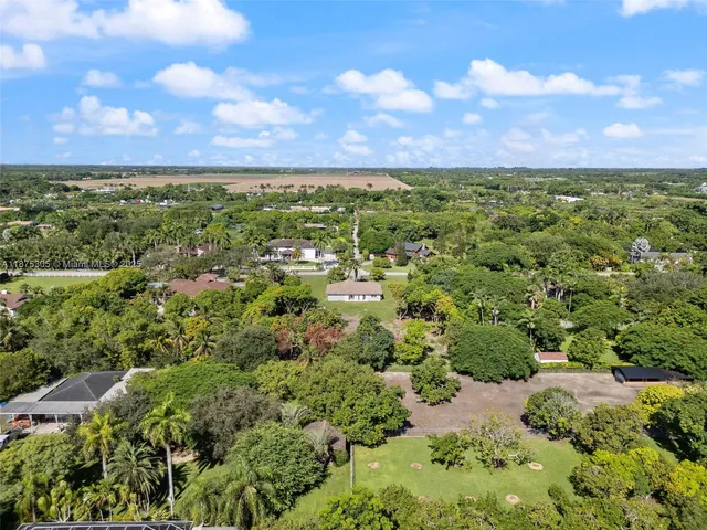 a view of a city with lush green forest