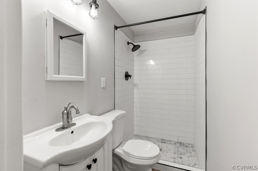 10501 White Rabbit Road Richmond, VA 23235 - Photo 28 of 49 a bathroom with a shower sink vanity and toilet
