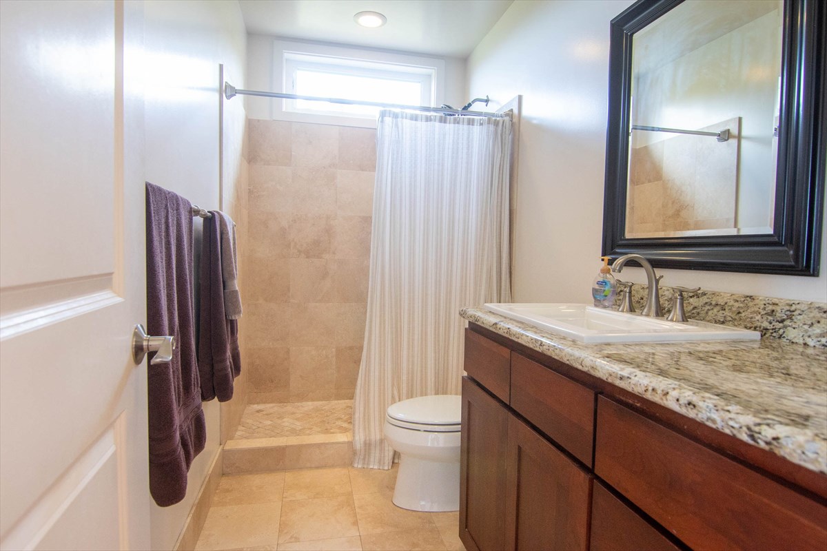 82-1135 Kinue Road Captain Cook, HI 96704 - Photo 18 of 30 a bathroom with a granite countertop sink toilet and shower