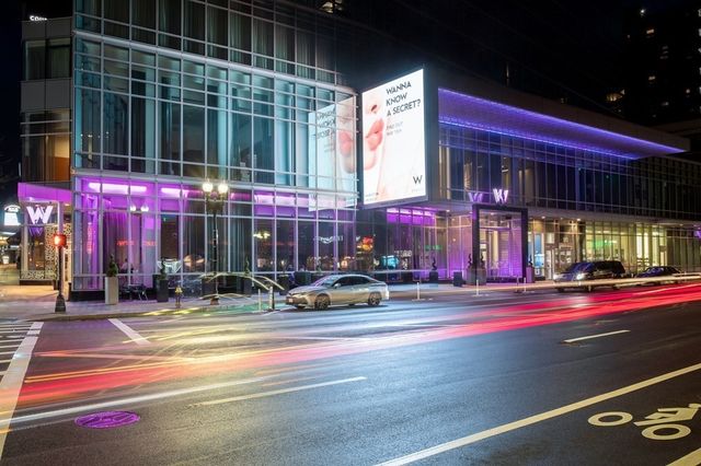 a view of a building in a street