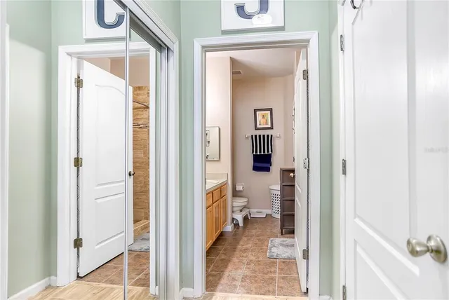 a view of a bathroom from a balcony