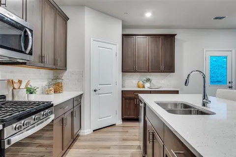 a kitchen that has a sink and a stove