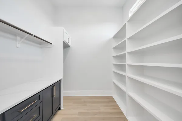 a view of an empty walk in closet