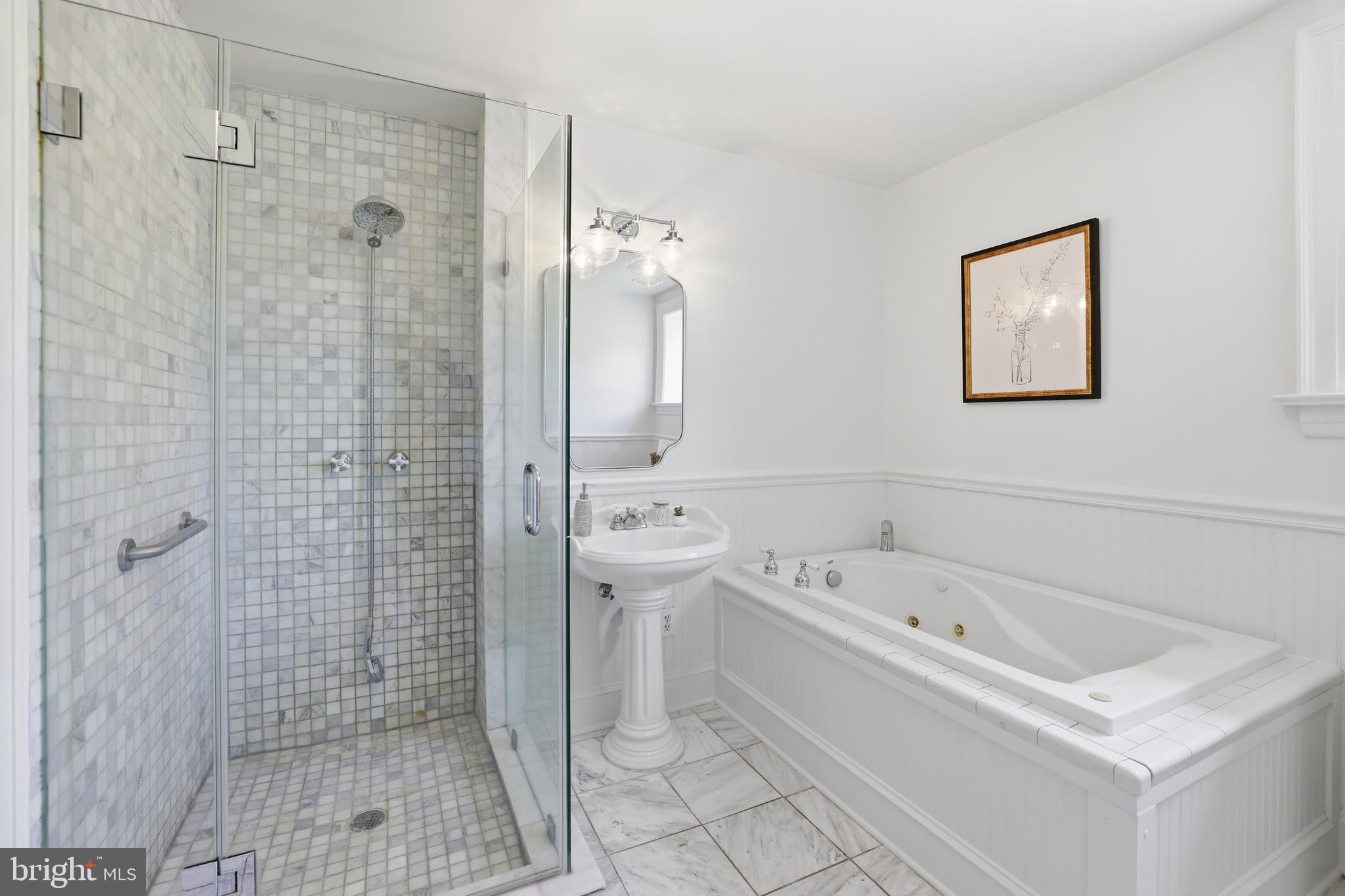 17781 Roxbury Hall Road Leesburg, VA 20175 - Photo 48 of 107 Renovated primary bathroom with marble tile
