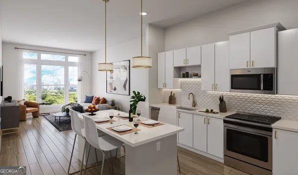 a kitchen with a sink stove and refrigerator