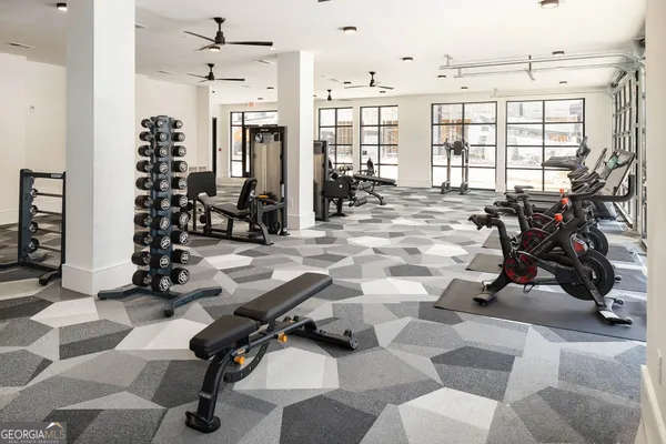 a view of a building from a balcony