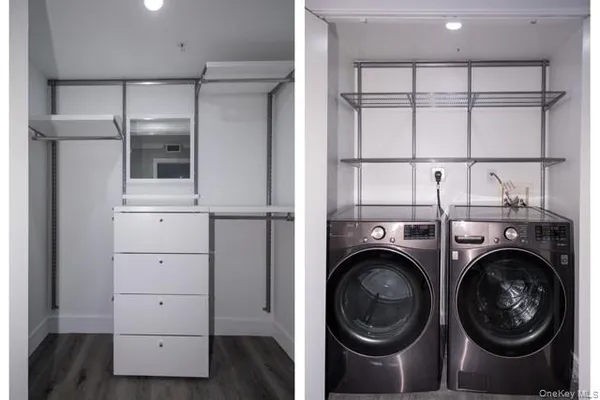 a view of a storage & utility room with washer and dryer