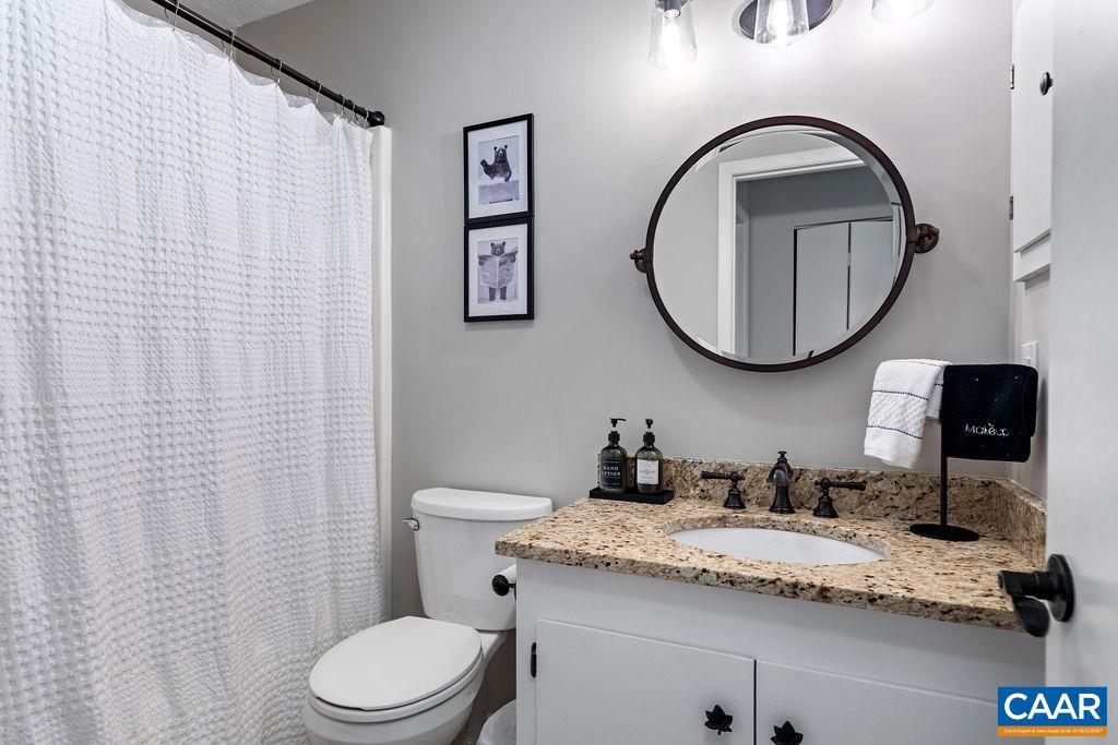 2209 Tanners Ridge Roseland, VA 22967 - Photo 15 of 21 a bathroom with a granite countertop toilet sink and mirror