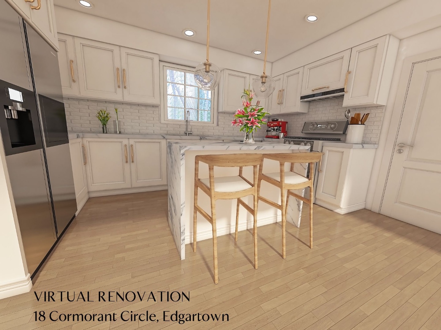 18 Cormorant Circle Edgartown, MA 02539 - Photo 21 of 42 a kitchen with white cabinets and stainless steel appliances