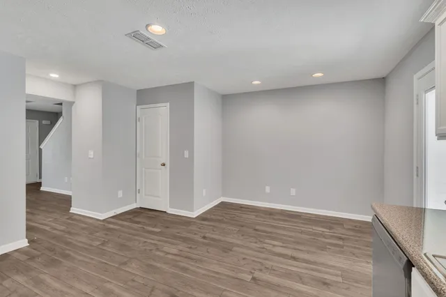 a view of a room with racks on the wall