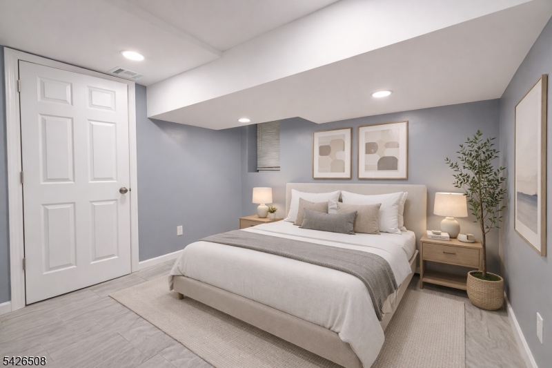 411 South 16th Street, Unit 1 Newark, NJ 07103 - Photo 27 of 39 a bedroom with a large bed and a chandelier