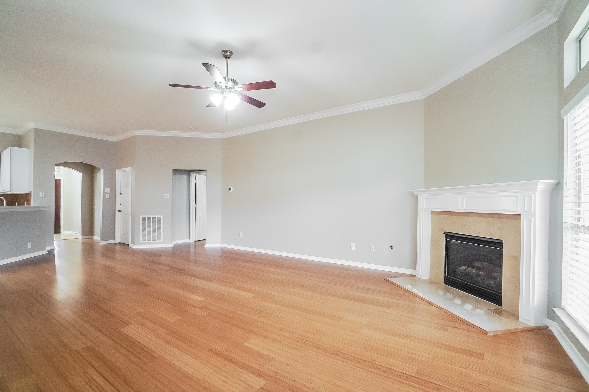 24223 Camillia Ridge Way Katy, TX 77493 - Photo 3 of 16 a view of an empty room with wooden floor fireplace and a window