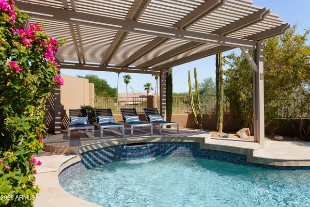 a outdoor space with lots of furniture and garden