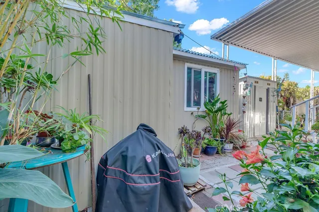 a view of a terrace with a garden