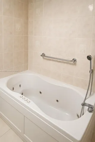 a bathroom with a bathtub