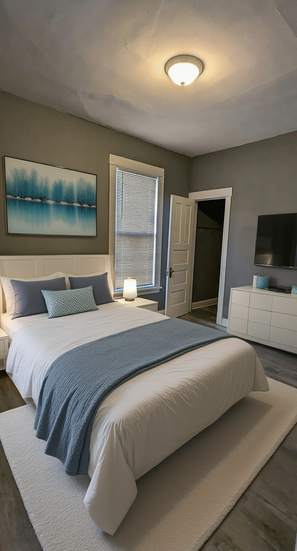 7249 South Princeton Avenue Chicago, IL 60621 - Photo 9 of 14 a bedroom with a bed and flat tv