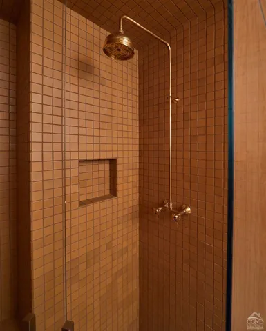 an entryway with wooden floor