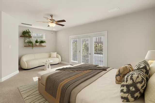 a view of a brick wall with a roof deck