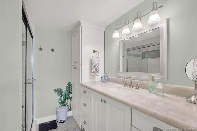 a bathroom with shower