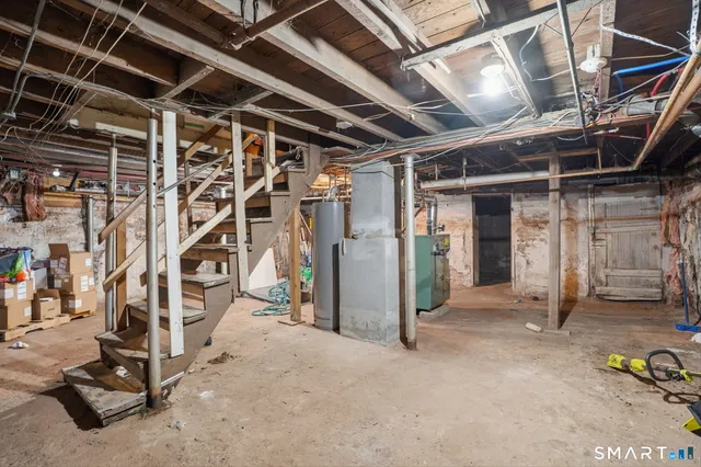 a view of a garage with storage