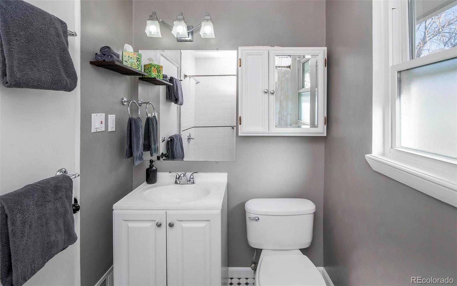 6480 Garrison Street Arvada, CO 80004 - Photo 22 of 40 a bathroom with a sink a toilet and a mirror