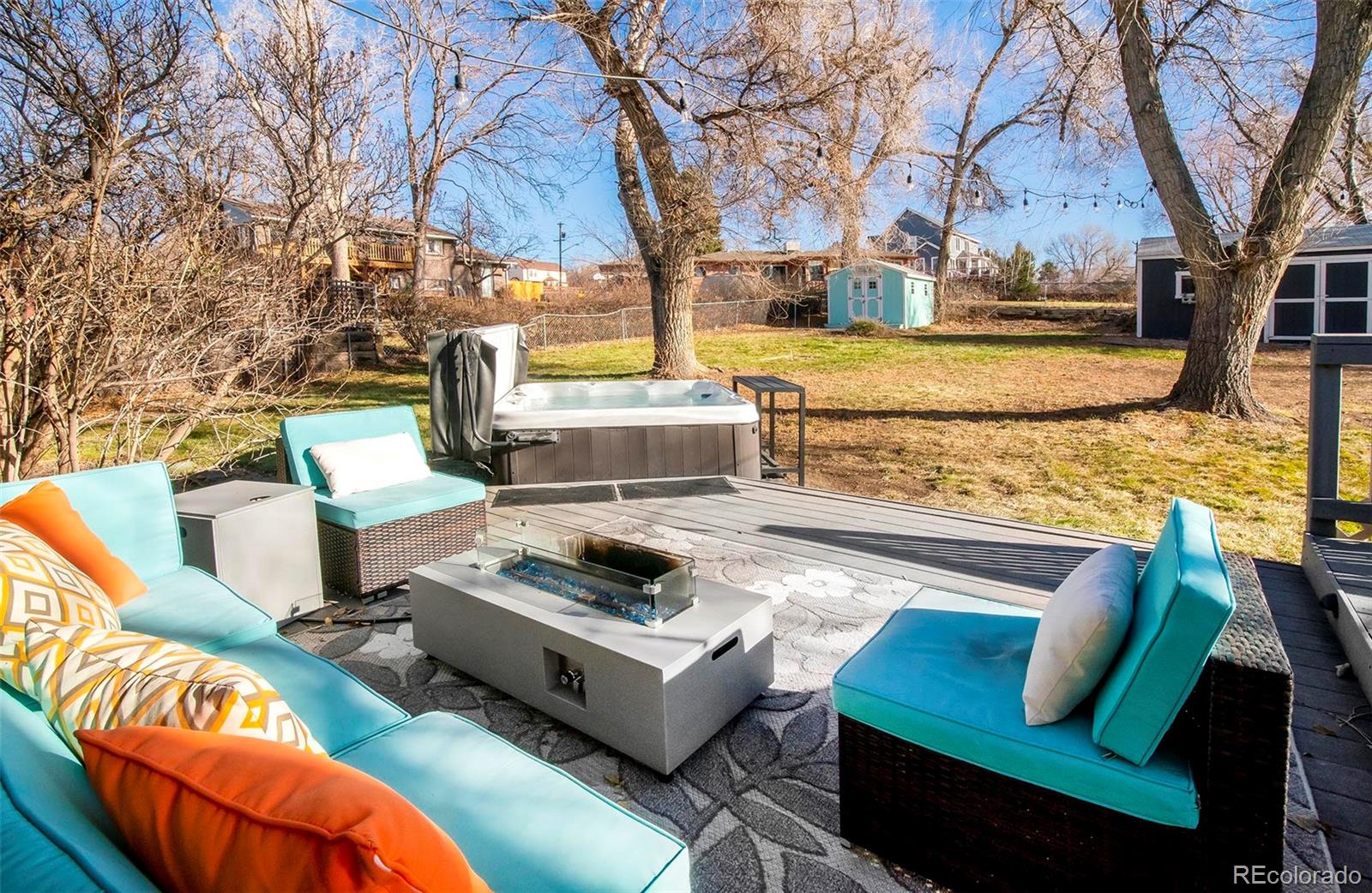 6480 Garrison Street Arvada, CO 80004 - Photo 32 of 40 a view of a patio with couches chairs and a fire pit