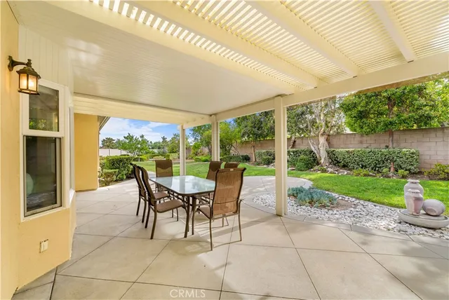 a dining room with balcony