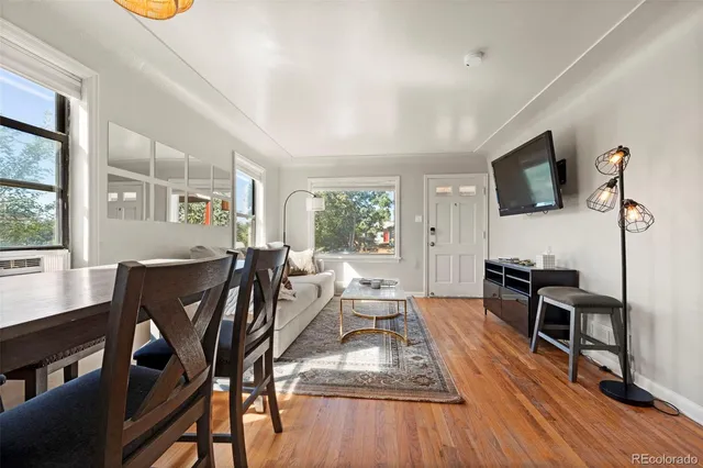 a living room with furniture wooden floor and a flat screen tv