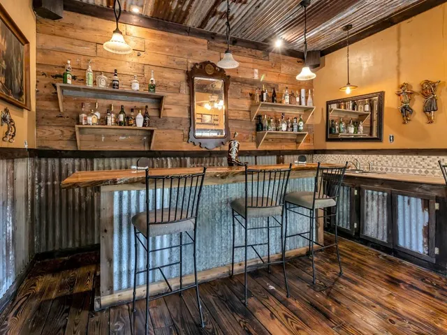 a view of a street with sitting area