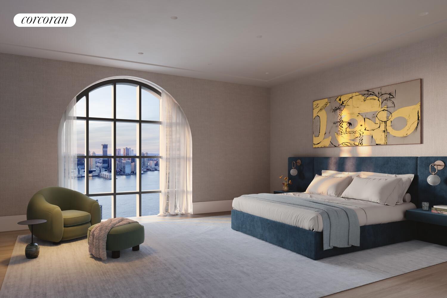 100 Barclay Street, Unit PHSOUTH Manhattan, NY 10007 - Photo 9 of 21 a bedroom with bed and glass window