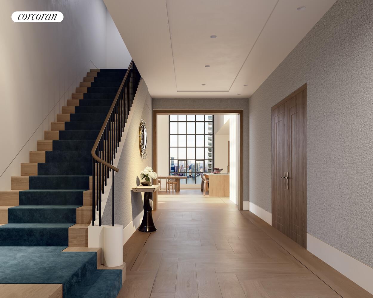 100 Barclay Street, Unit PHSOUTH Manhattan, NY 10007 - Photo 8 of 21 a view of staircase with lots of frames on wall and windows