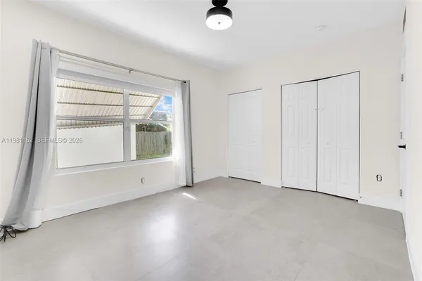 an empty room with a workbench