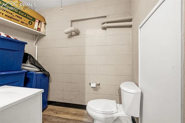 a bathroom with a toilet and a shower