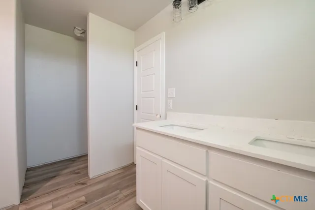a bathroom with a sink and vanity