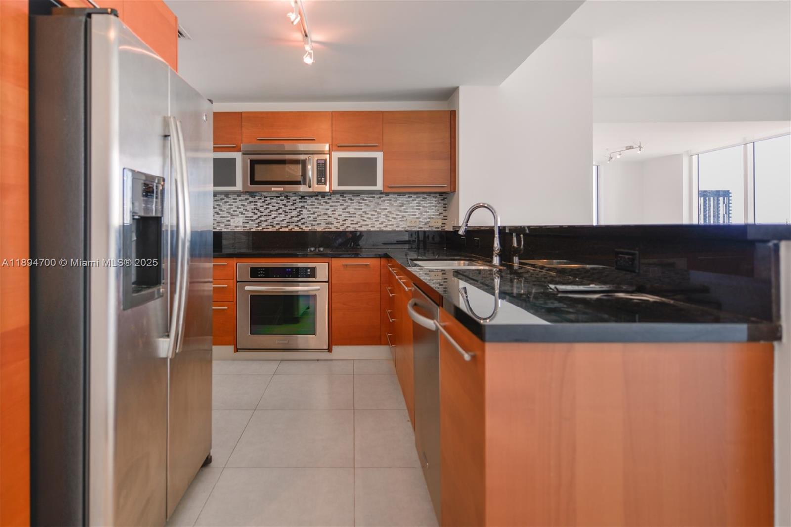 253 Northeast 2nd Street, Unit 3902 Miami, FL 33132 - Photo 13 of 47 a kitchen with stainless steel appliances granite countertop a sink and a stove
