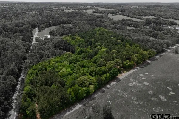 an aerial view of a forest with houses