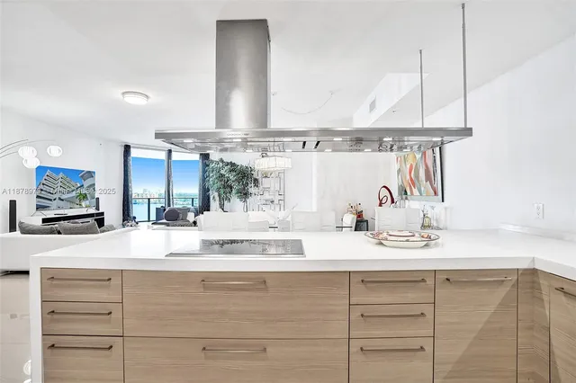 a living room with a bed