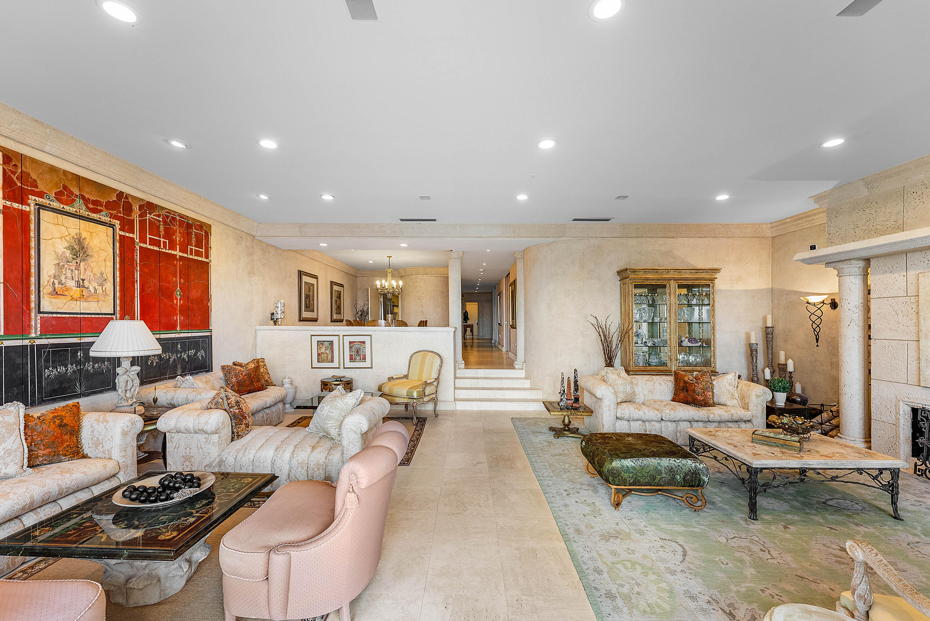13 Sloans Curve Drive, Unit 13 Palm Beach, FL 33480 - Photo 13 of 47 a living room with fireplace furniture and a rug