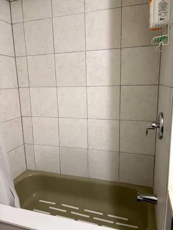 a bathroom with a bath tub