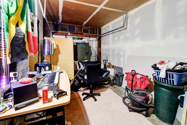 a storage room with furniture