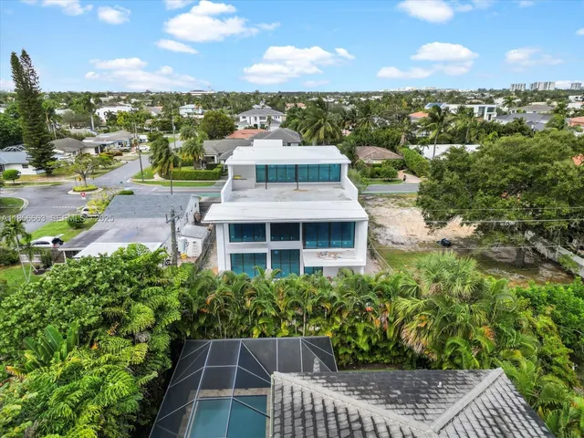 a view of a city from a yard