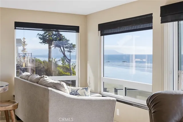 a living room with large window