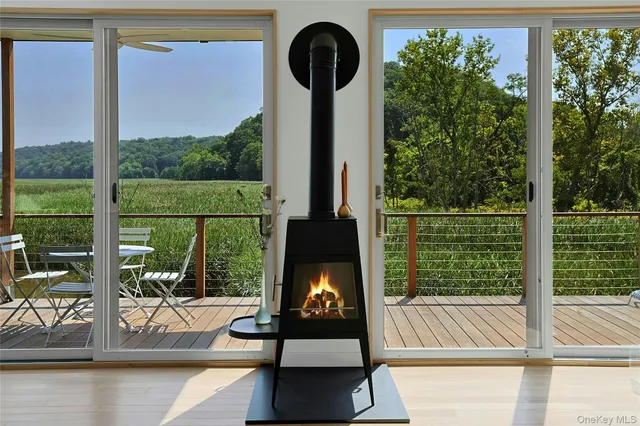 a view of a porch and garden